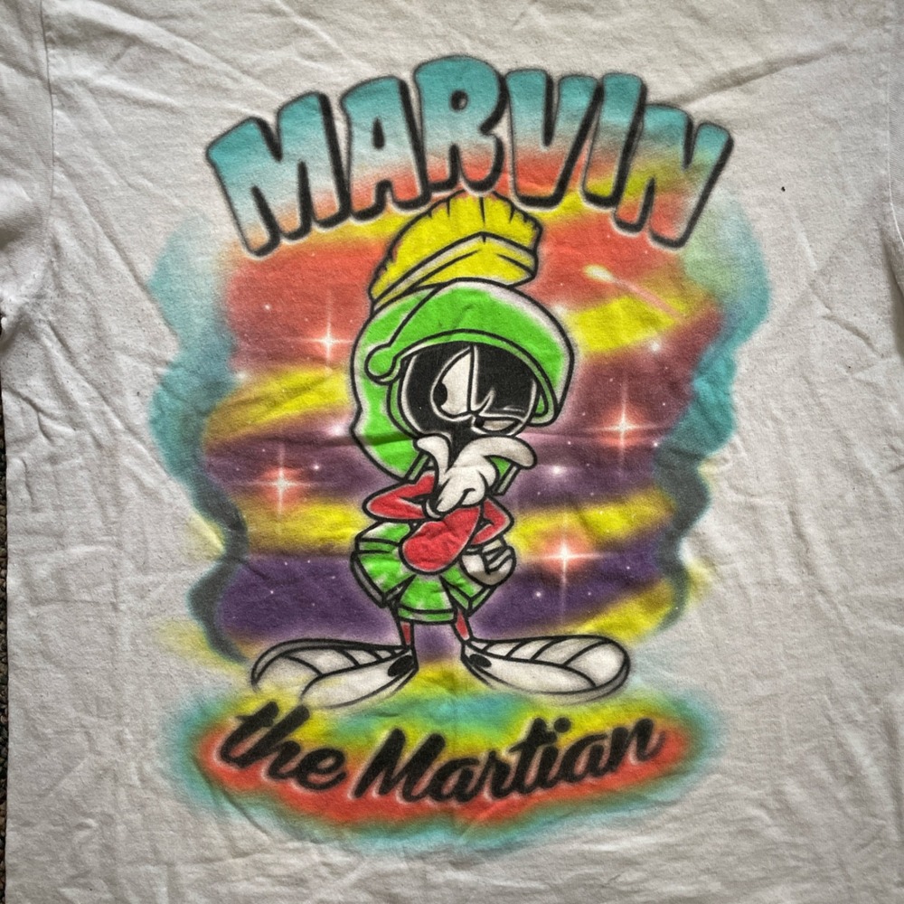 Looney Tunes Marvin the Martian Airbrush Style Graphic T-Shirt White Mens SM - Picture 2 of 3